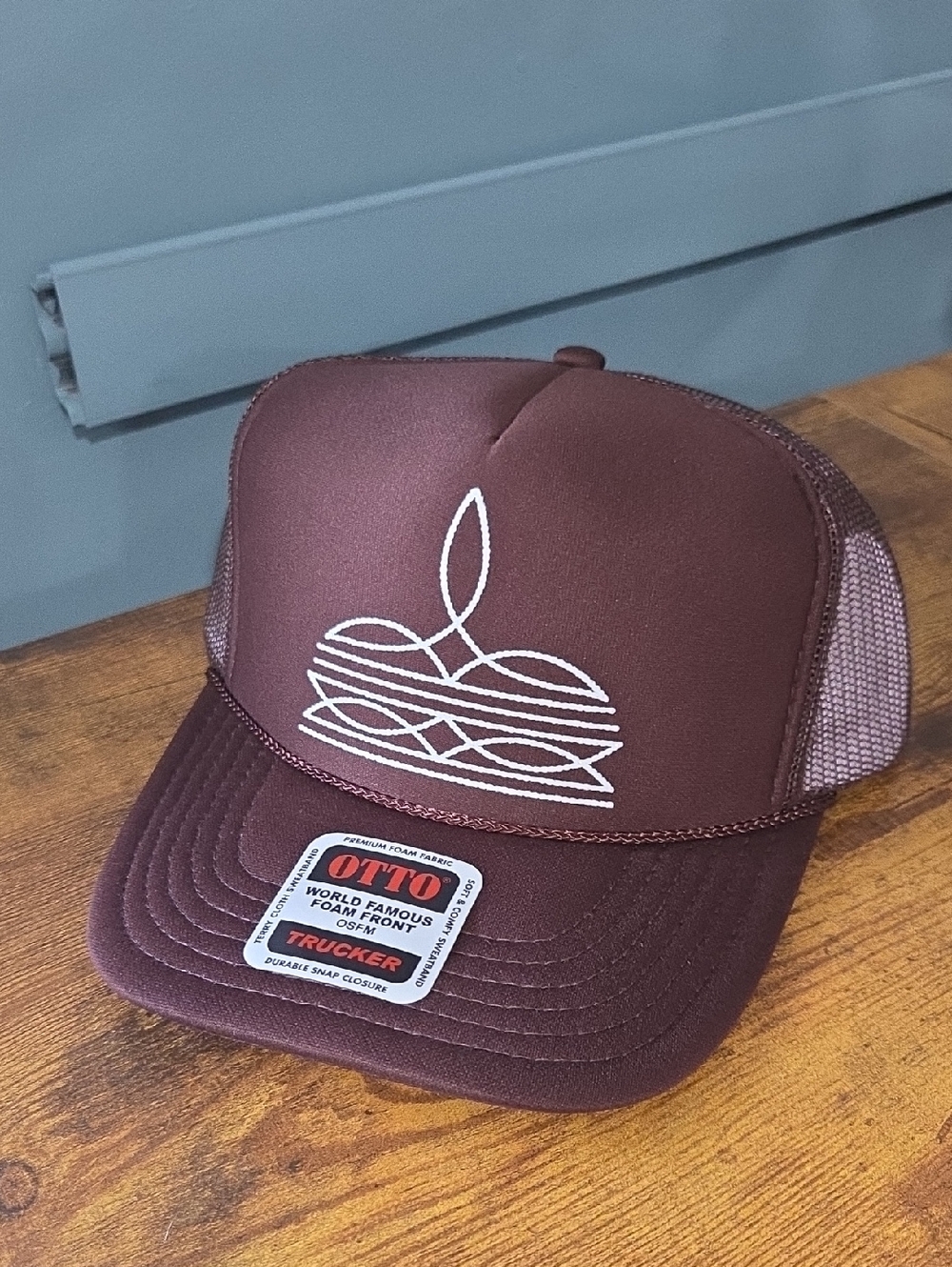 Boot Stitch Trucker Hat with White Graphic